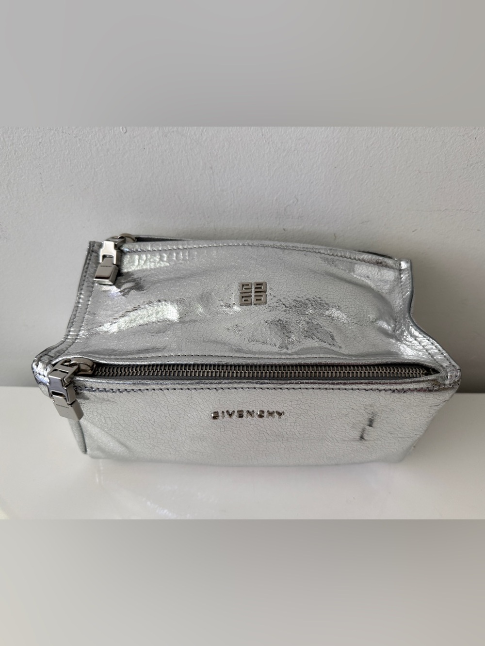 GIVENCHY Mini Pandora Leather Small Crossbody Handbag Bag, Metallic Silver